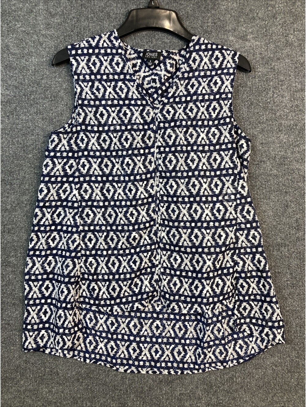 Jones New York Womens Size Small Navy & White High-Low V-Neck Tank Blouse EUC